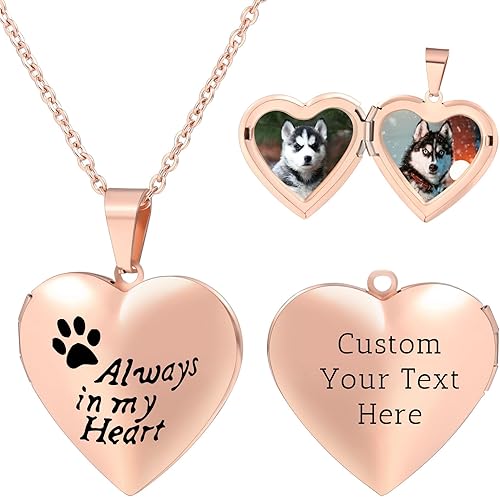 Miniatura 8 de OTXIXTO Collar con medallón de corazón personalizado para mujer con imagen texto grabado en el interior plataorooro rosa medallón de fotos de acero