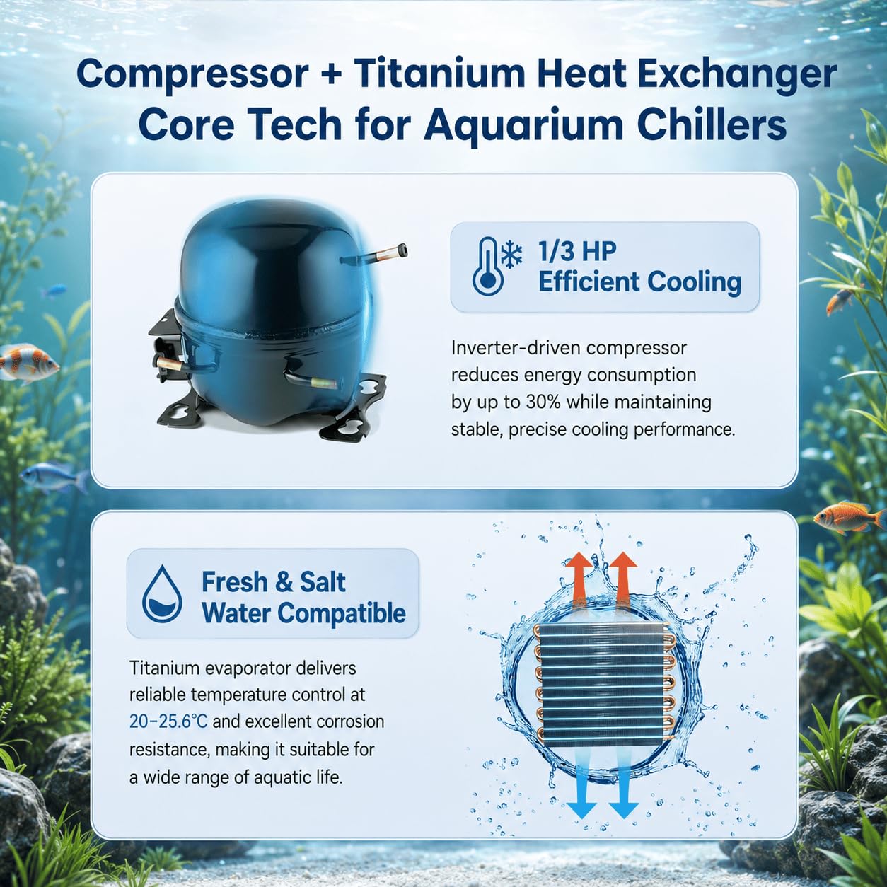 Refroidisseur d'eau D'aquarium 60L/160L/300L Groupe Froid Aquarium | Refroidisseur pour l'hydroponie Corail Méduses Crevettes