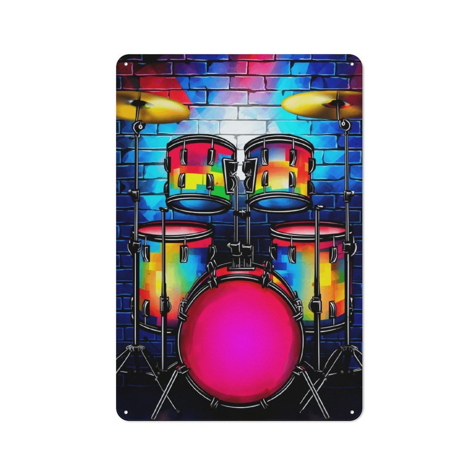 Junmoney Vibrant Drum Set Art Vintage Metal Plaque 30X20cm For Dining Room Or Kitchen, For Home Decor Collectors Refreshing A Room In Autumn