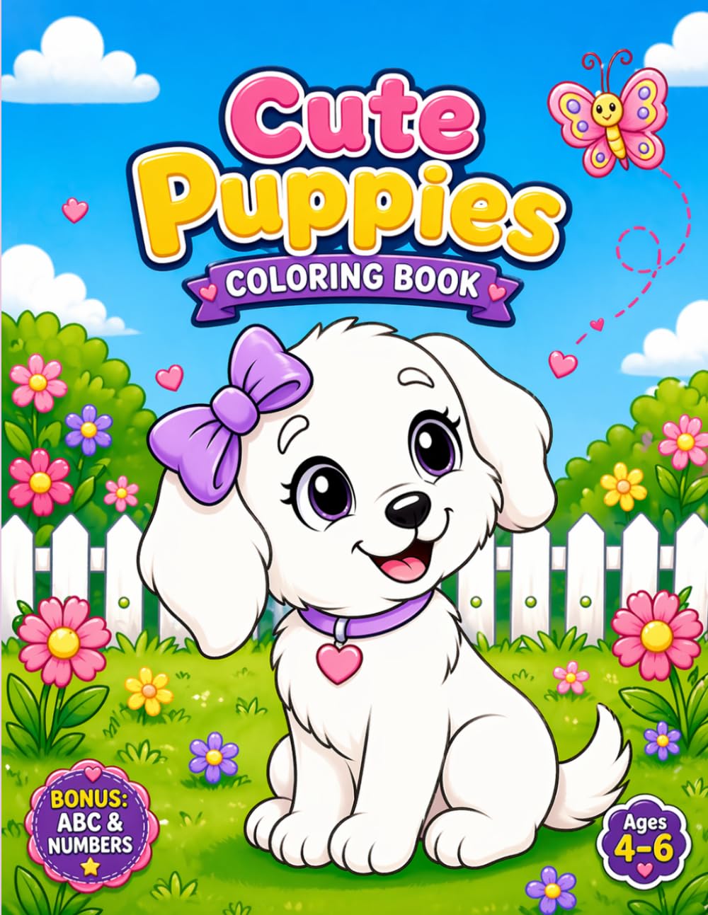 Cute Puppies Coloring Book for Girls Ages 4–6: Fun and Easy Cute Animal Adventures with BONUS ABC Alphabet & Numbers: 20 Easy Coloring Pages with ... (Smash Kids Coloring & Learning Series)