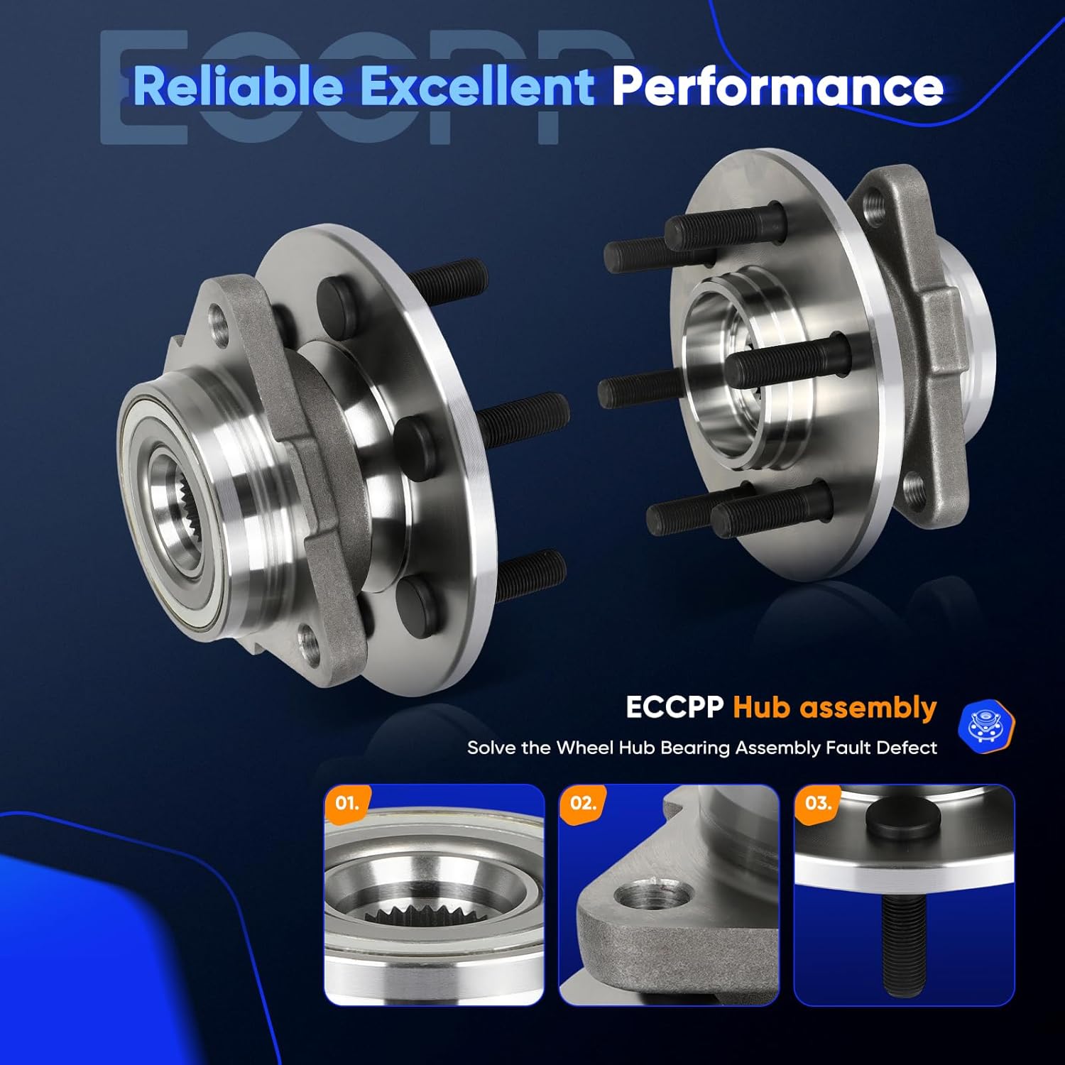 ECCPP Front Wheel Hub and Bearing Assembly 515007 fit Dodge Dakota Durango 97 98 99 00 01 02 03 04 4WD 6 lugs wheel hub no ABS 4x4 4WD 2 pcs