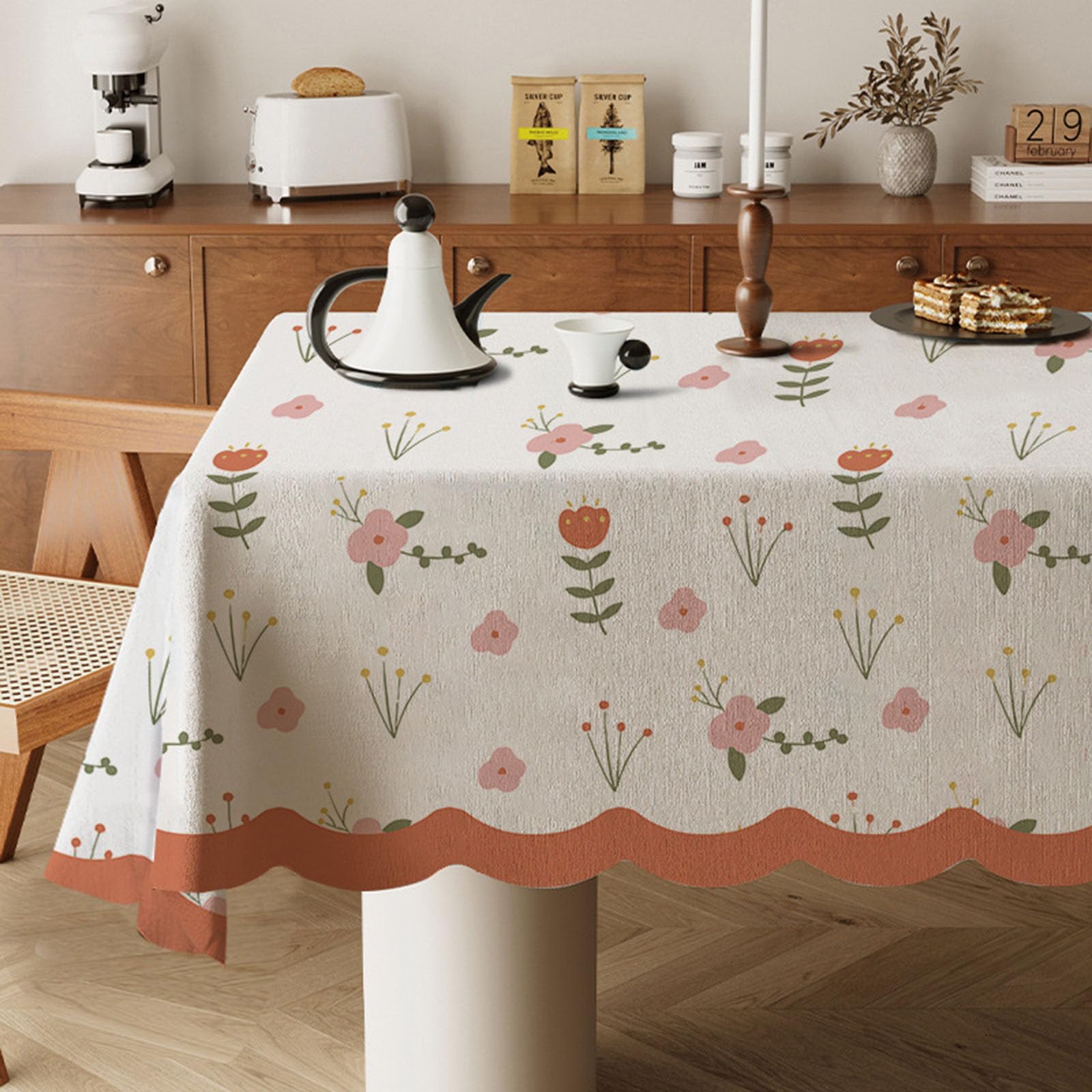 Odot Wipe Clean Tablecloths - Square, Stain Resistant Country Style Cotton and Linen Rectangular Table Cover for Kitchen, Dining, Coffee Table (Red Flowers,140x200cm) โ image 1