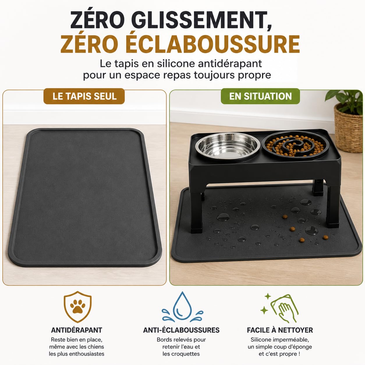 Gamelle Surélevée pour Chien Réglable – 5 Hauteurs Ergonomiques – Améliore Posture & Digestion – 2 Bols INOX 1200ml + Anti-Glouton 800ml – Tapis Antidérapant – Chiens Petits, Moyens, Grands