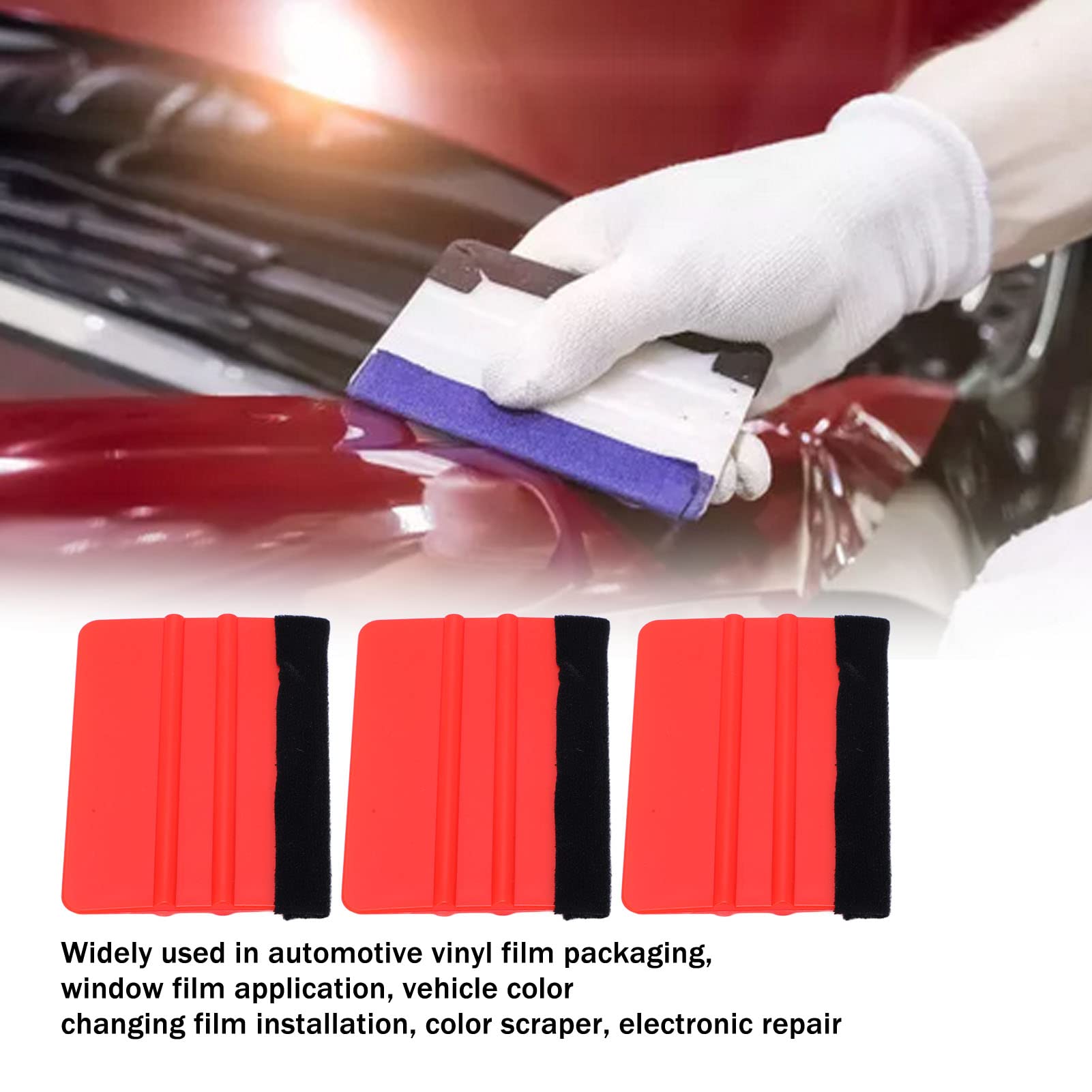 ANKROYU 10PCS Car Ethenyl Scraper, ABS Ethenyl Felt Squeegee, Resistant Professional Ethenyl Wrap Squeegee, Graphic Decal Scraper for Ethenyl film packaging (Red)