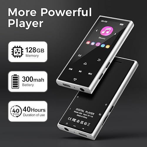 Miniatura 6 de Reproductor MP3 de 128 GB con Bluetooth 5.3, reproductor de música AGXOV con altavoz HD integrado, radio FM, grabadora de voz, sonido de alta