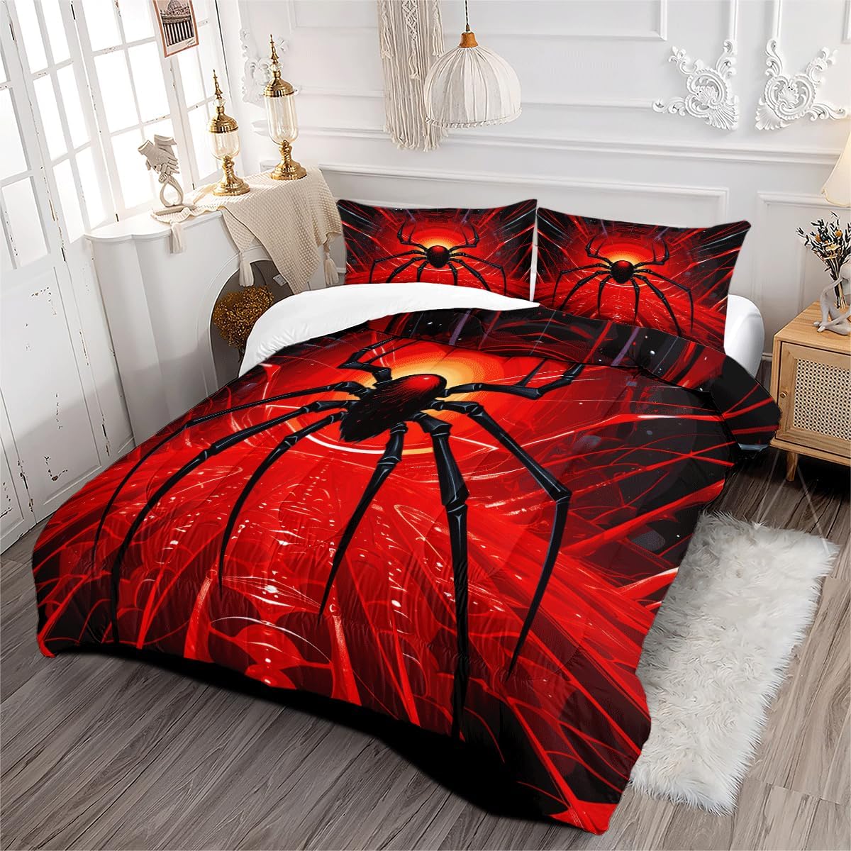Comforter Set Queen Size Cool Black Spider Comforter Set Girls Boys Kids Comforter Bedding Set (Queen Size)