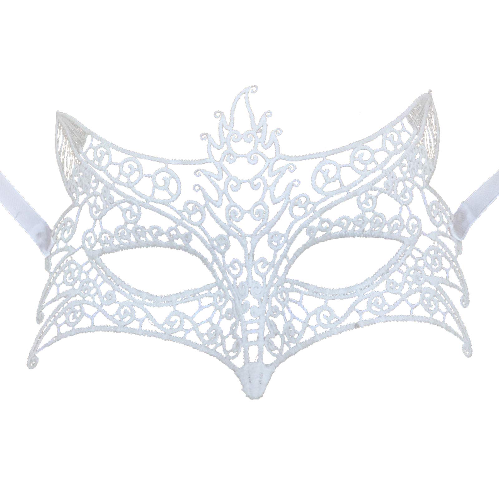 Jamron Women Elegant White Lace Eye Mask for Masquerade Halloween Party Prom Ball Carnival Dress Mask SN07830 Wolf Head Fox