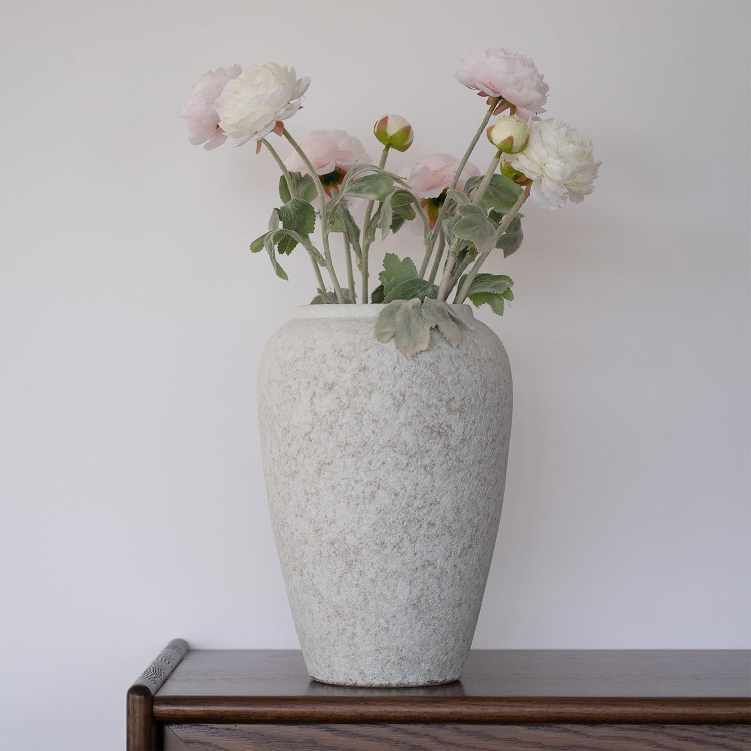 Relexome Grey White Ceramic Rustic Vase Farmhouse Flower Vase,11.8 Inch Tall Vintage Distressed Terracotta Pottery Stoneware Clay Vases,Wabi Sabi Home Living Room Table Decor,Gift for Women Girls