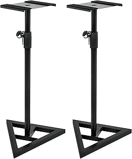 MAYQMAY Height Adjustable Speaker Stands, Bookshelf Satellite Speaker Floor Stand, Heavy Duty Base and Extendable Tube Hold with 88lbs Capacity Each Stand, 25.6"-47.2"H, Black