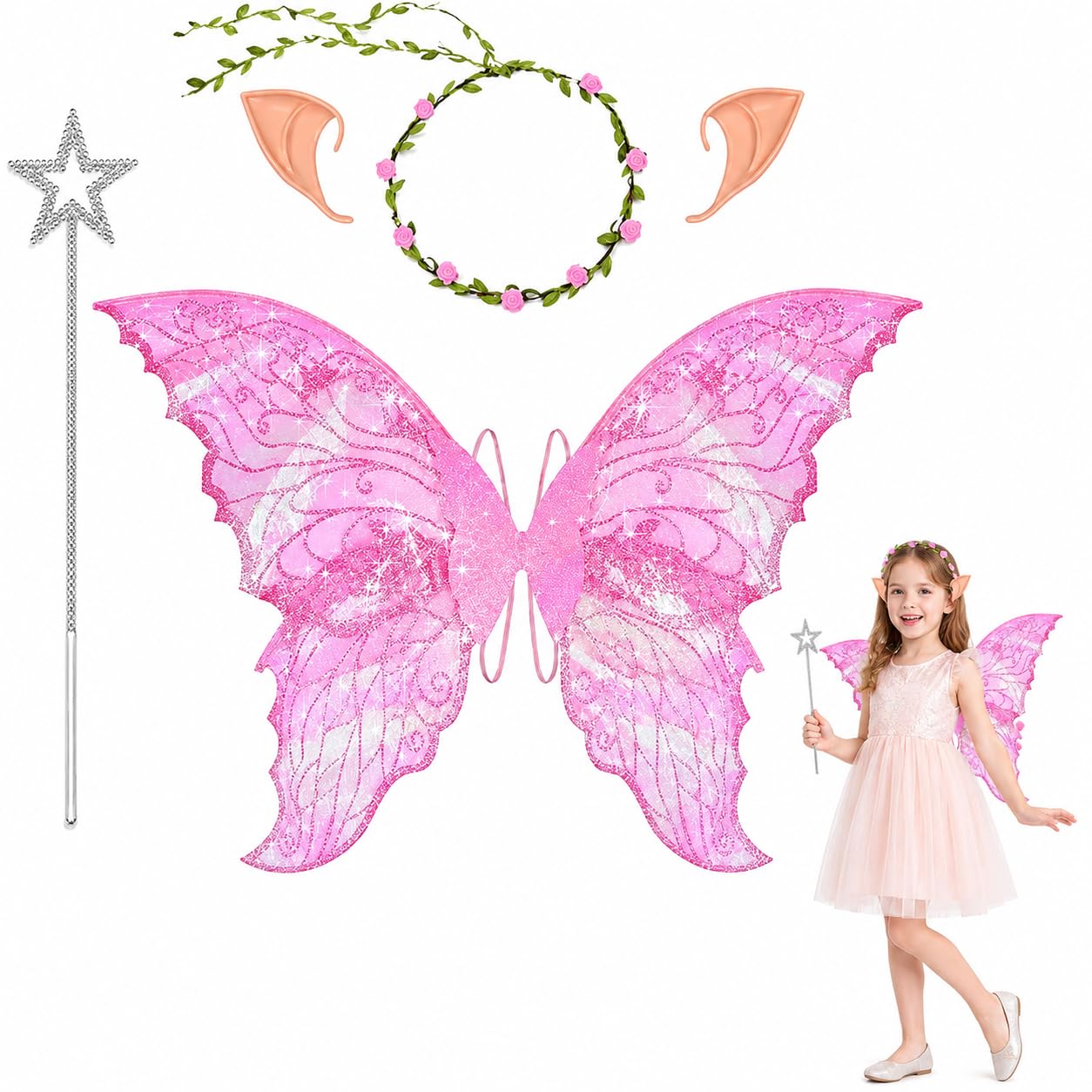 Fairy Wings Set,Sparkling Angel Costume Halloween,Butterfly Angel Wing