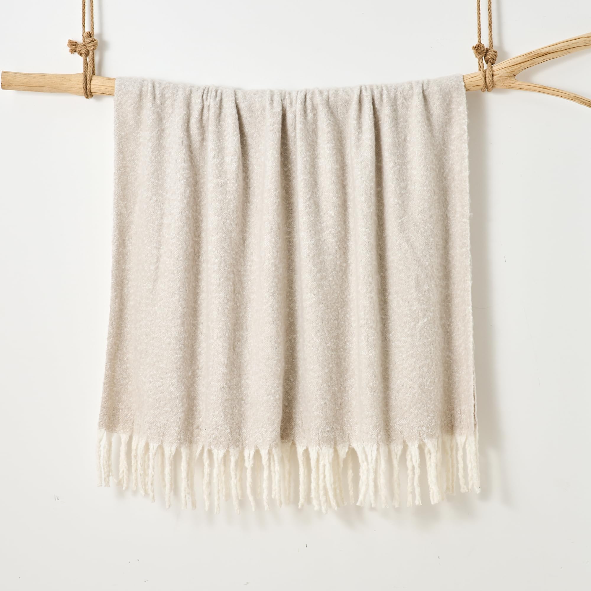 Aisling Plain Faux Mohair Throw 127 x 170cm - Luxury Super Soft Fringed Sofa Blanket, Large Size, Easy Care, Machine Washable, 100% Polyester (Chateau Grey)