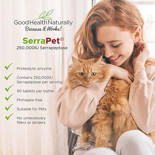 Miniatura 3 de SerraEnzyme Serrapet - Suplementos enzimáticos proteolíticos para gatos y perros - 250,000 UI | 90 tabletas - Buena salud naturalmente