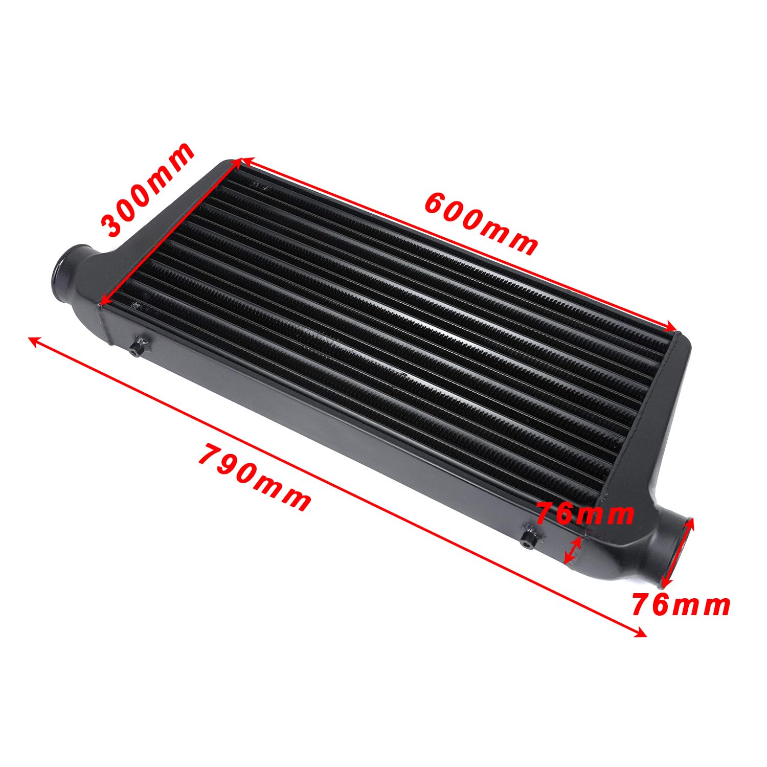 Chłodnica intercoolera samochodowego 600x300x76mm rura aluminiowa płyta prętowa zimne powietrze wlot wylot 76mm wlot 3 cal Turbo uniwersalny Intercooler samochodowy Chłodnica intercooler(Black)