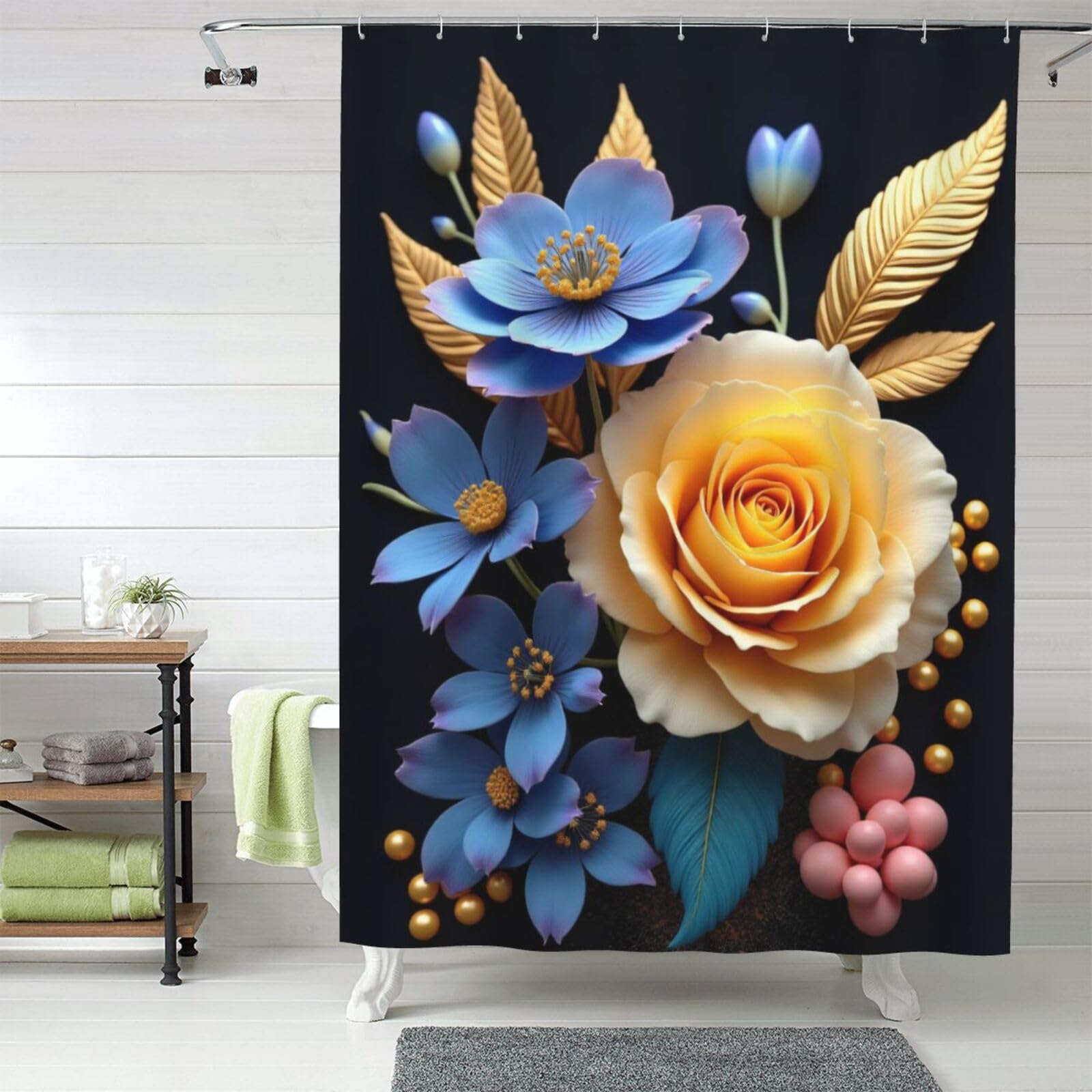 Rideau de douche moderne pour une salle de bain fleurie et propre