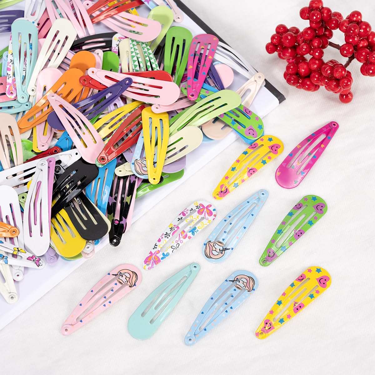 120 fermagli per capelli carini da 5 cm, bottone in metallo, colore caramello, regalo compleanno, 30 stili (stampati e uniti)