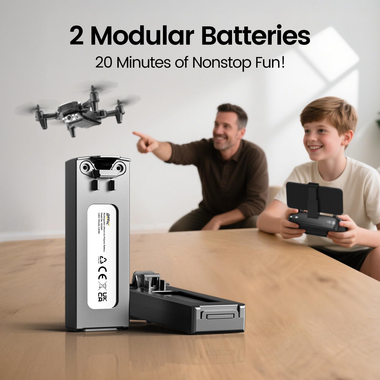 DEERC Mini Drone avec caméra quadricoptère 1080P pour enfants ou adultes avec 2 batteries, pliable, commutation automatique de la souris, contrôle vocal/gestuel, contrôle de la vitesse D20 Bleu