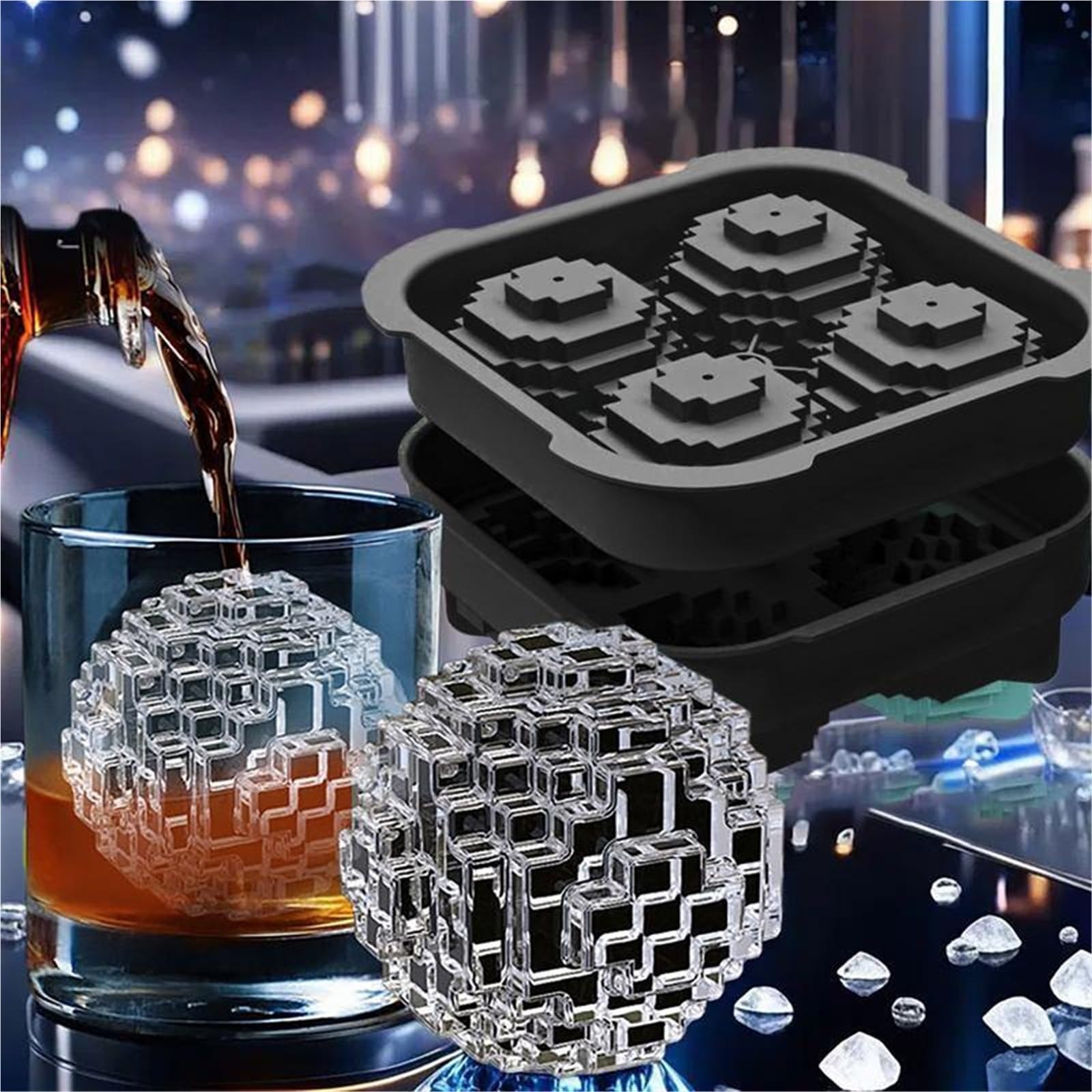 Eiswürfelformen 4 Grid 3D Ice Ball Ices Cube Silikon Tray Form Mit Deckel Wiederverwendbare Eis(Black)
