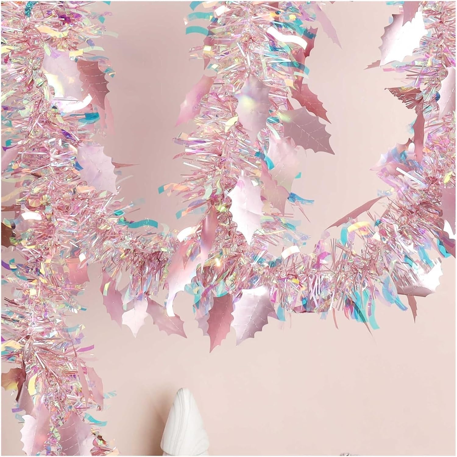 Tinsel Indoor 5.9Ft Christmas Tinsel Garland 2pcs Metallic for Tree Party Christmas Tree Garland(Pink)
