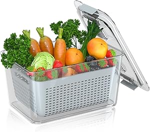 Fruit Storage Containers for Fridge Stackable Produce Saver Two Vents BPA Free Organizer Bins Food Storage Containers with Lids Multifunctional Storage Bins 1 pack (1.7L Gray)