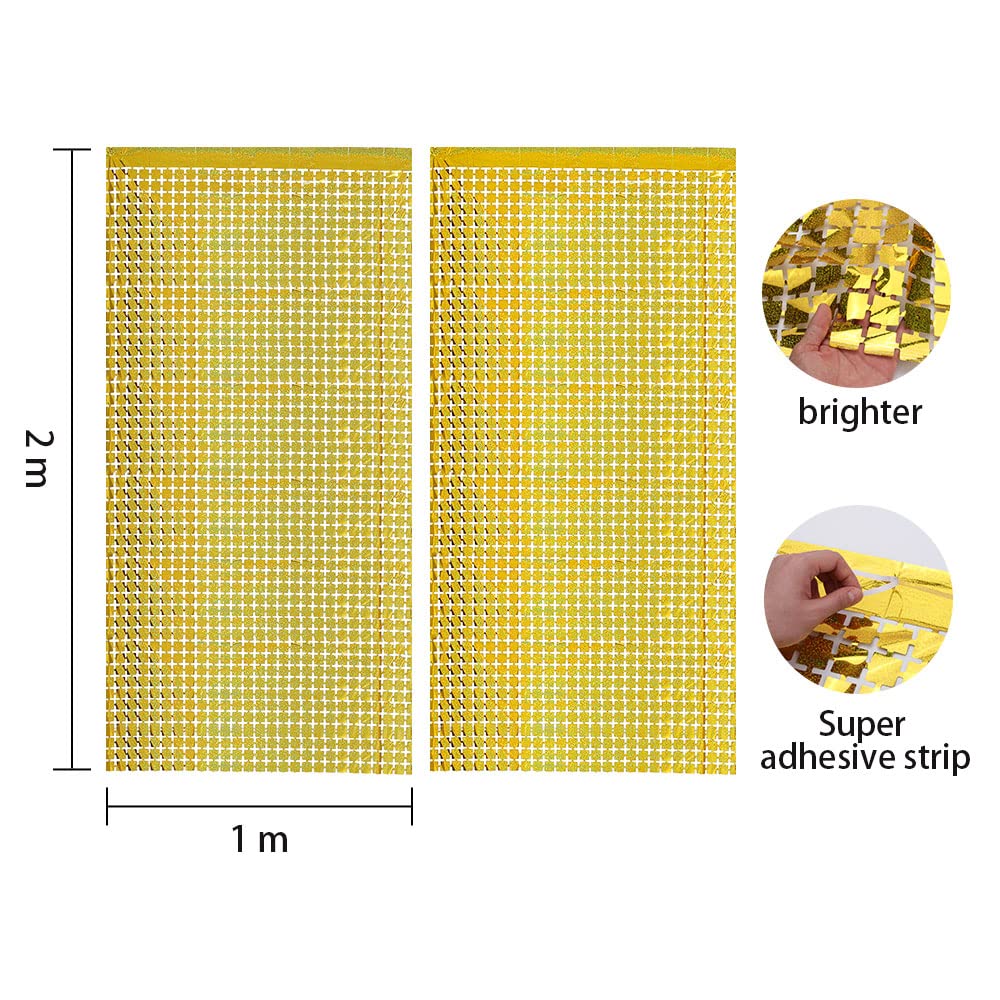2 Stück Goldene Folienvorhänge - 100x200 Cm, Party-Deko Für Fotohintergrund, Girlanden, Fransen-Look
