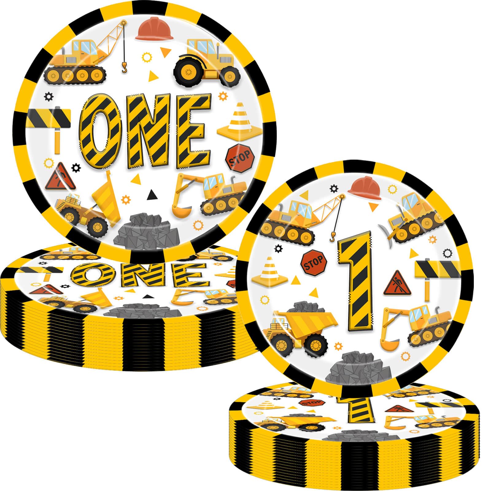LetDec Construction 1st Birthday Party Plates Dump Truck One Years Old Disposable Paper Plates Dinnerware for Im Digging Being 1 Birthday Baby Shower