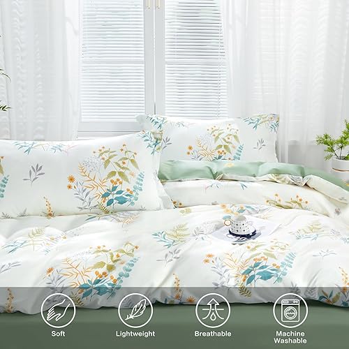 Miniatura 10 de SAPHREAS Juego de funda de edredón de hojas de palmera azul, tamaño matrimonial, 3 piezas con patrón de hojas de Monstera botánicas tropicales,