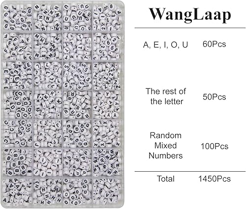 Miniatura 2 de Juego de 1450 cuentas de letras redondas de acrílico de 0.16 x 0.27 pulgadas, cuentas de las letras del alfabeto de la A a la Z (vocales