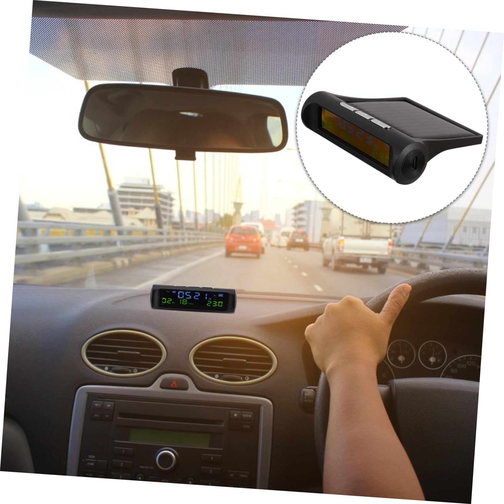 OUNONA Reloj Digital Solar Para Decoración De Salpicadero De Coche Innovador Con 3 Piezas Para Calendario Y Visualización De Temperatura.