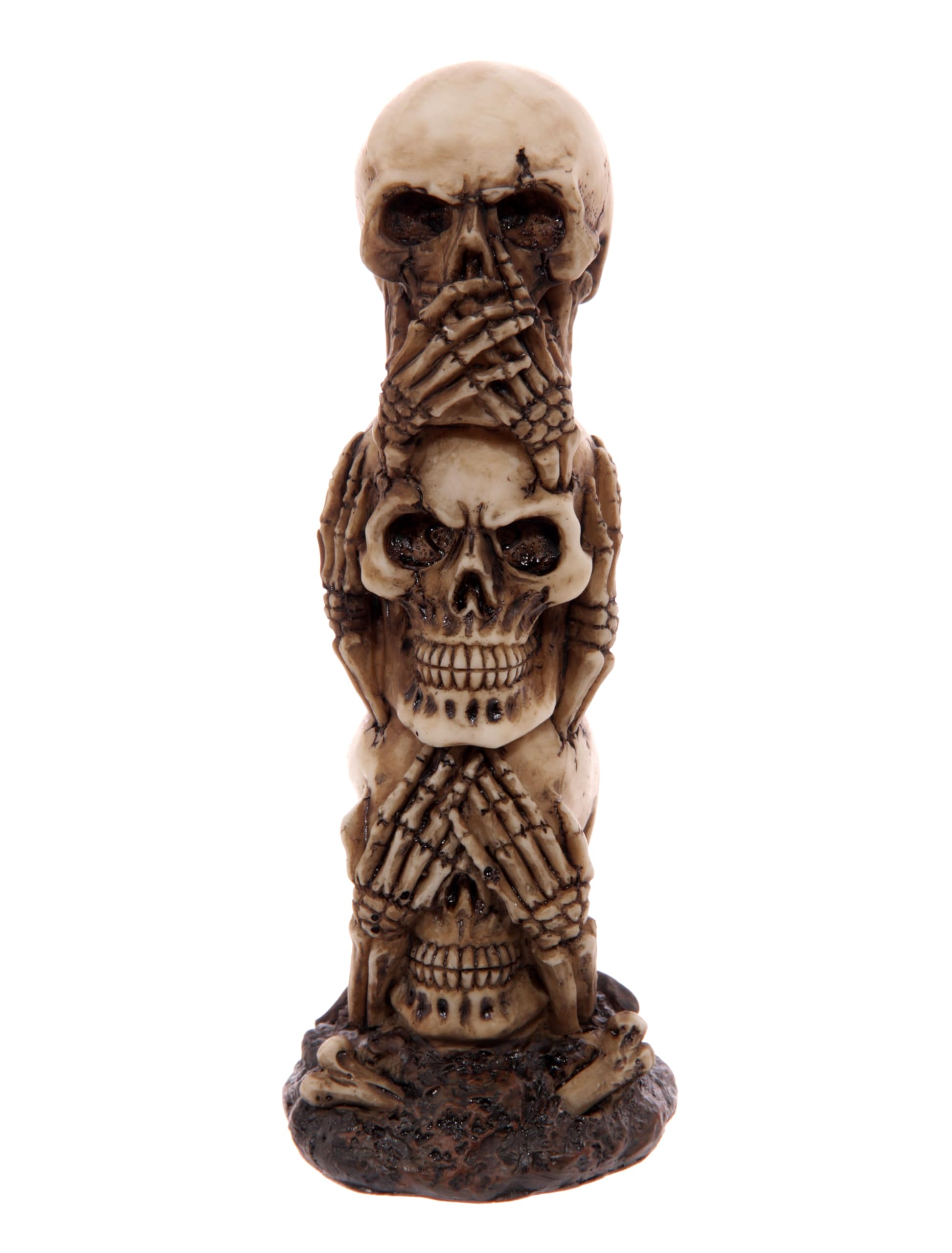 Puckator Skull Totem - Hear No Speak No See No Evil - Home Decoration- Desk Skull Ornament - Plastic Skull - Gothic Home Accessories - Mini Skulls - Human Skeleton Head - Goth Gifts For Men