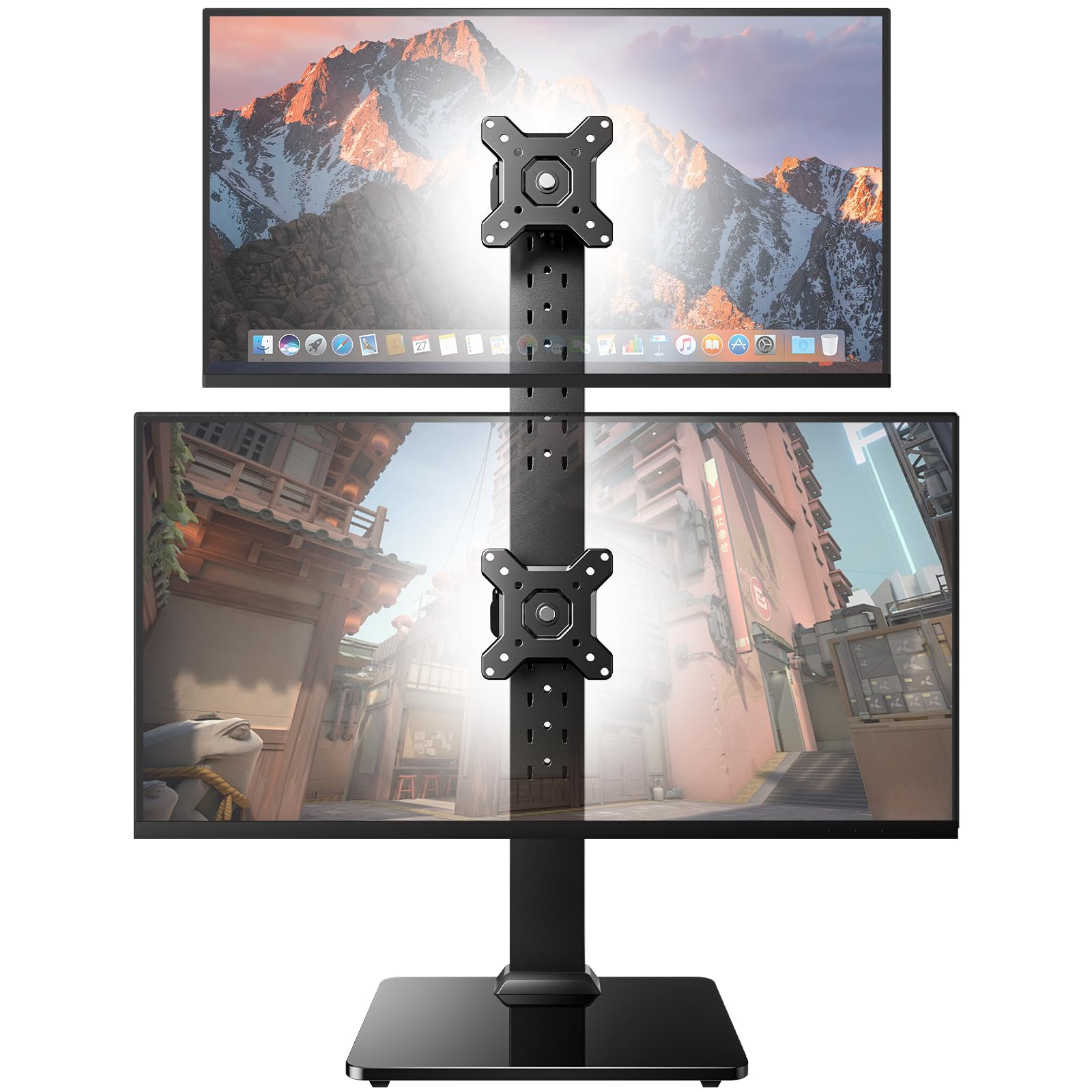 HUANUO Monitor Halterung 2 Monitore übereinander, Höhenverstellbarer Dual-Arm Ständer für 17-34 Zoll Flach & Curved, bis zu 20 kg pro Arm, VESA 50/75/100 mm (Schwarz) Gaming
