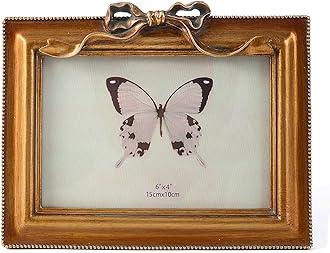 SIKOO Vintage Picture Frame 4x6 Antique Bow Picture Frame Wall Mount or Tabletop Display Antique Wall Decor Gallery Retro Cottage Home Decor Bronze Gold
