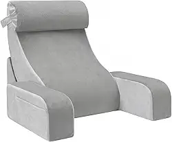 Travesseiro de leitura ajustável com braços – Travesseiro de cama confortável para sentar na cama, assistir TV, jogar e relaxar – Encosto de apoio para adultos, leve e portátil