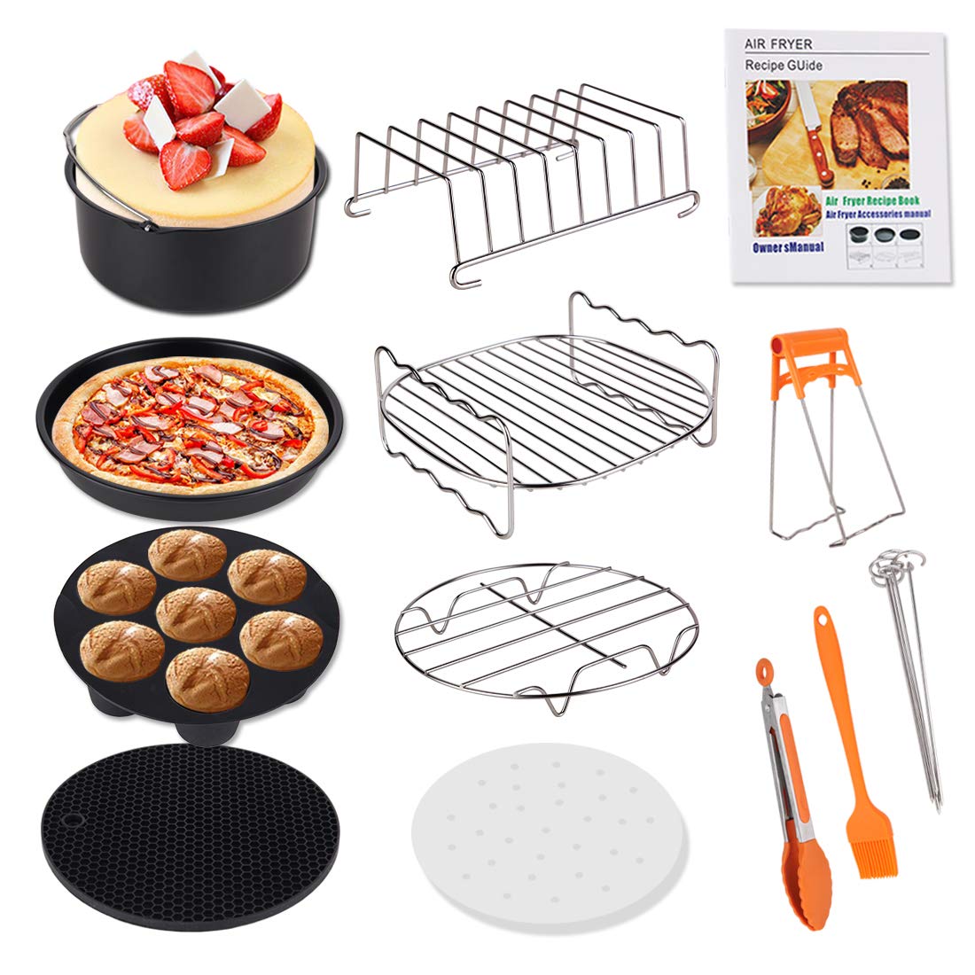 Genround 13pcs XL Air Fryer Accessories with Recipe Book, 8inch Cake