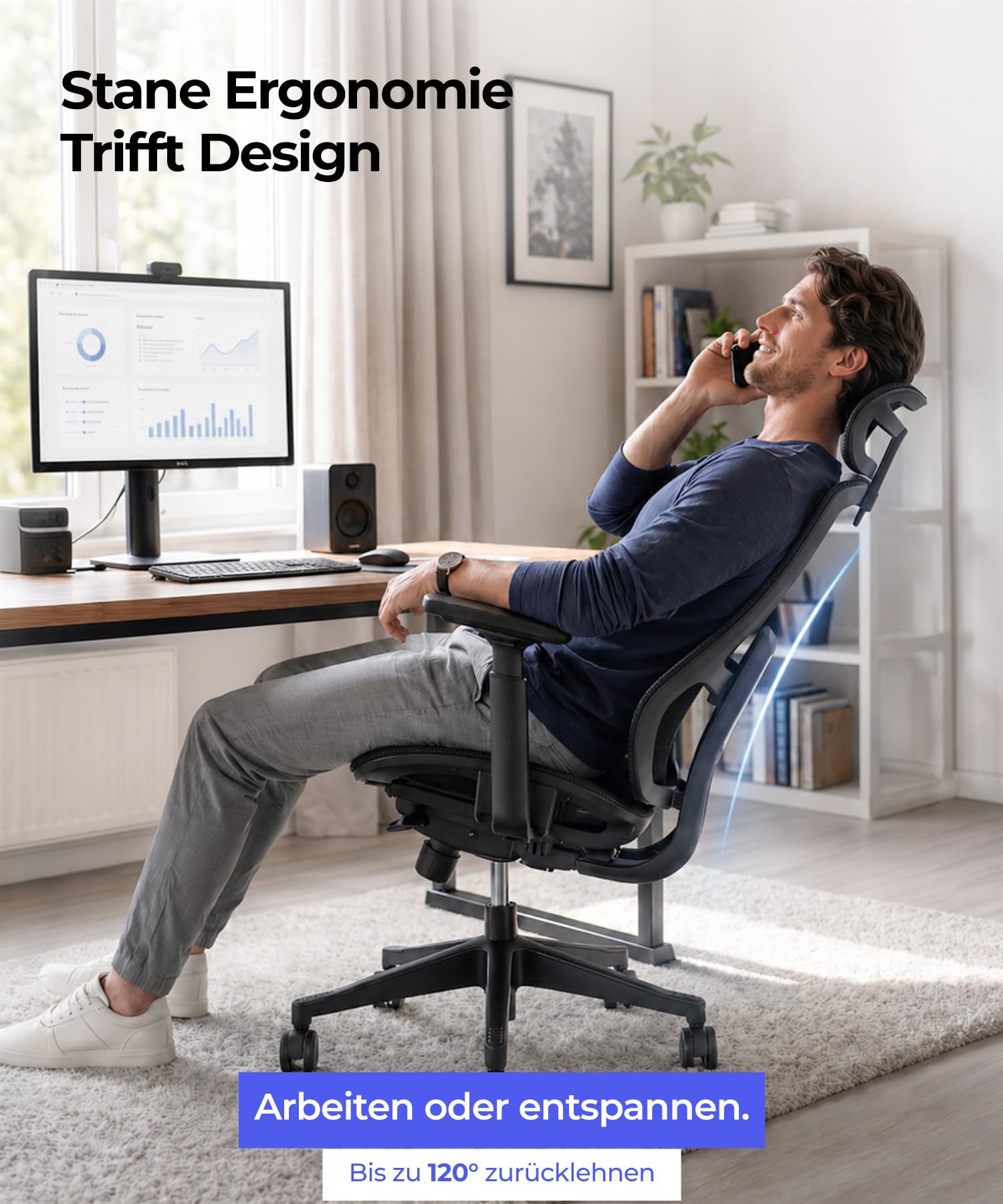 Stane Bürostuhl Ergonomisch - Pc Stuhl Mit Fußstütze - Schreibtisch Stuhl Mit Hoher Belastbarkeit (130 kg) - Elegant & Vielseitig (Netz)
