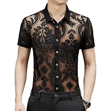 Men Women See Through Shirts Sexy Short Sleeve Night Club Fishnet Lace Shirt