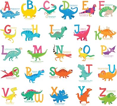 DECOWALL A-Z Dinosaur Alphabet Small Kids Wall Stickers Decals Peel and Stick Removable for Nursery Bedroom Living Room Art murals Decorations DS6-8033
