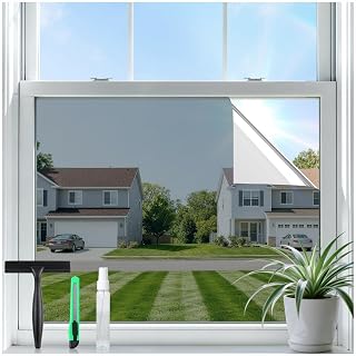 rabbitgoo One Way Privacy Window Film Window Tint for Home with Tools, UV Blocking Heat Control Static Cling No Glue, Daytime Privacy See Out Not in, 17.5 in X 6.5 Feet, Silver - Amazon product rated Grade A