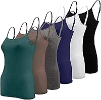 BQTQ 6-Pack Women's Adjustable Spaghetti Strap Camisole Tank Tops Undershirts - Soft Stretchy Multi-Color Basics