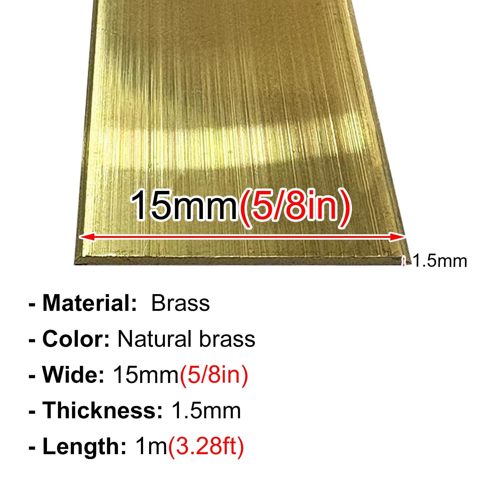 Soglia di Dislivello Pavimento Profilo di Transizione Piatto in Ottone per Giunti, Soglia Sottoporta Spessa 1,5 mm a Superficie Liscia, Profilo di Finitura per Pavimenti(Natural Brass,W 15mm(5/8in))