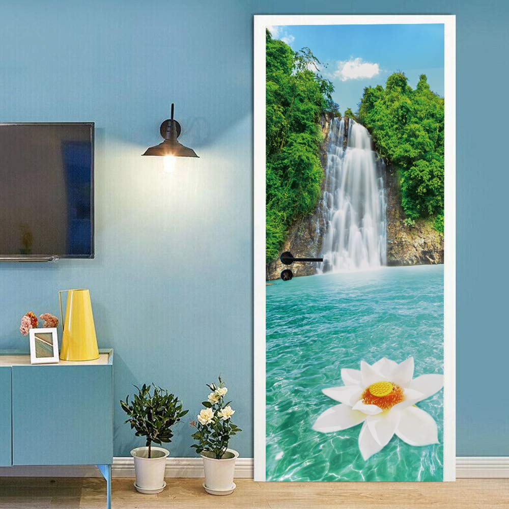 Sticker de porte cascade naturelle papier peint autocollant escaliers