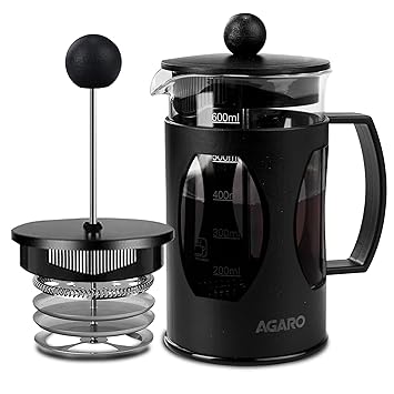 AGARO Elite French Press Coffee And Tea Maker, Borosilicate Glass Body With Sleeves, Glass Carafe, BPA Free Plastic Lid Strainer, 600Ml - image, photos
