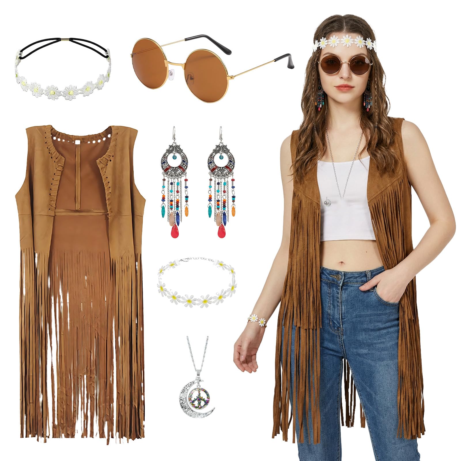 YAEGIMHT Hippie Costume Women's Vest Retro Hippie Clothing XL
