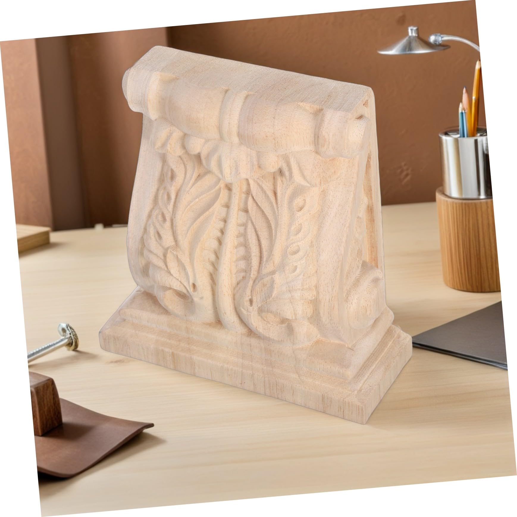 HOMSFOU Handgeschnitzte Konsolen Massivholz Vintage Regalträger Dekorative Eckapplikationen für Landhausmöbel Robuste Wandhalterungen mit Eleganter Holzmaserung