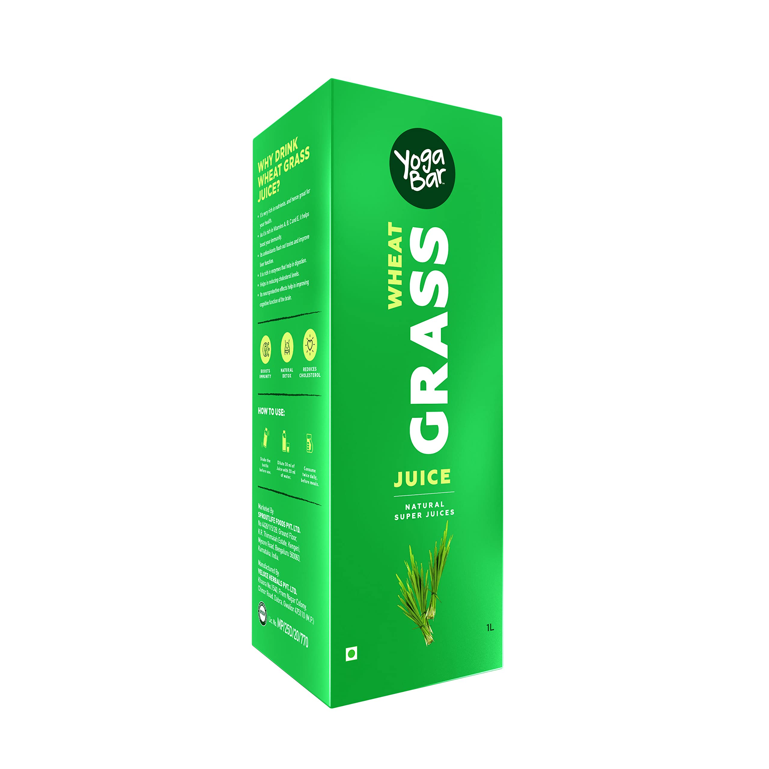 Yogabar Wheat Grass Juice | Extracted from 100% Organic Produce | No Added Sugar - 1L