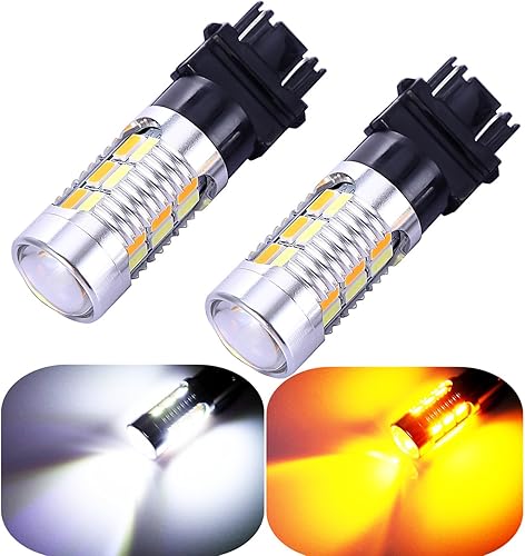 3157 3057 3357 4157 - Bombillas LED intermitentes de direccional, blanco amarillo ámbar 22 SMD con proyector, para enchufe estándar, no CK, par de 2