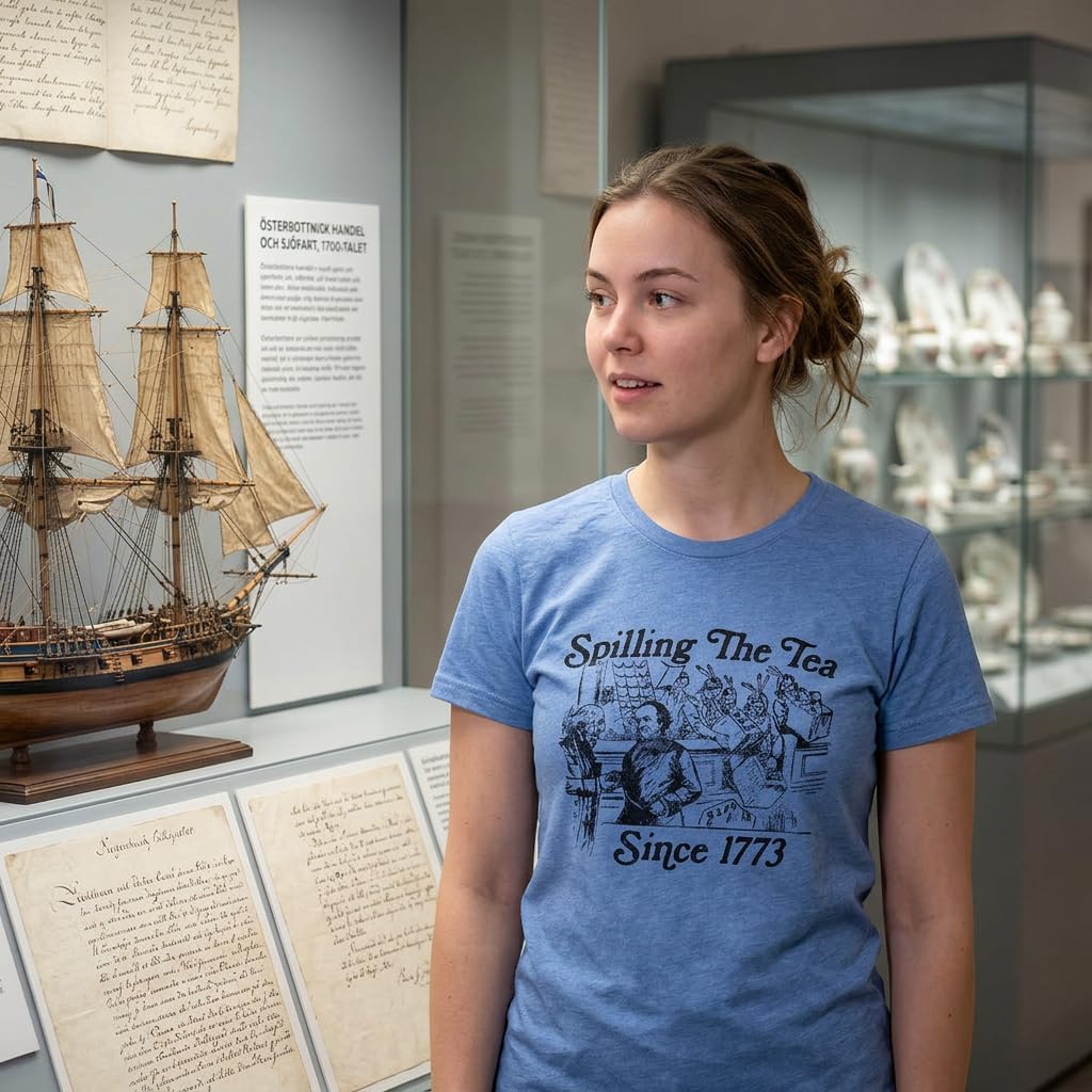 Womens Spilling The Tea Since 1773 T Shirt Funny US History Boston Tee Party Graphic Tee