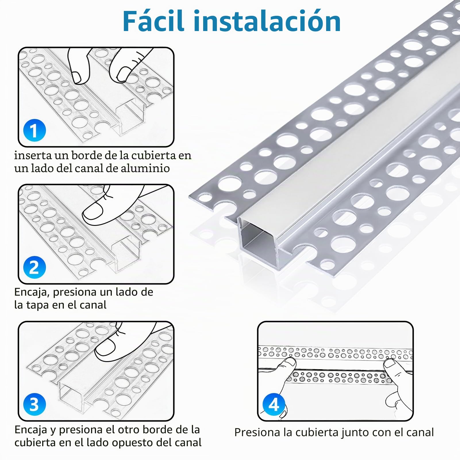 inShareplus Perfil LED de yeso, 3.3 pies/1 m, 10 canales LED de aluminio con difusor lechoso, difusor de tira LED empotrable sin borde para debajo del gabinete, estante, pared, mesa, techo y esquina