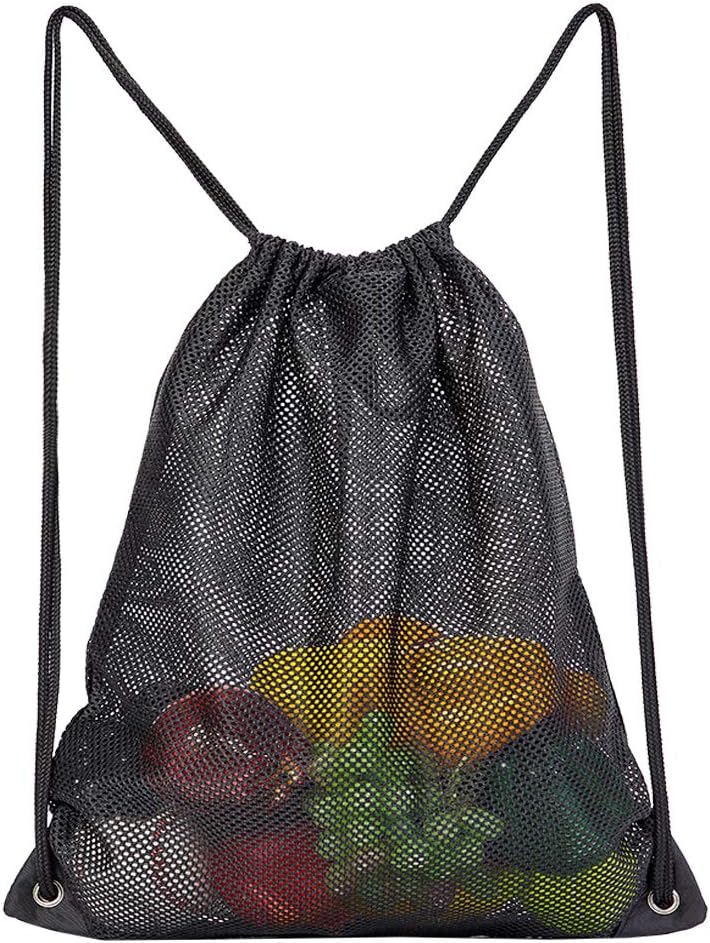 Heavy Duty Mesh Drawstring Bag, Sport Equipment Storage Bag for Beach, Swimming