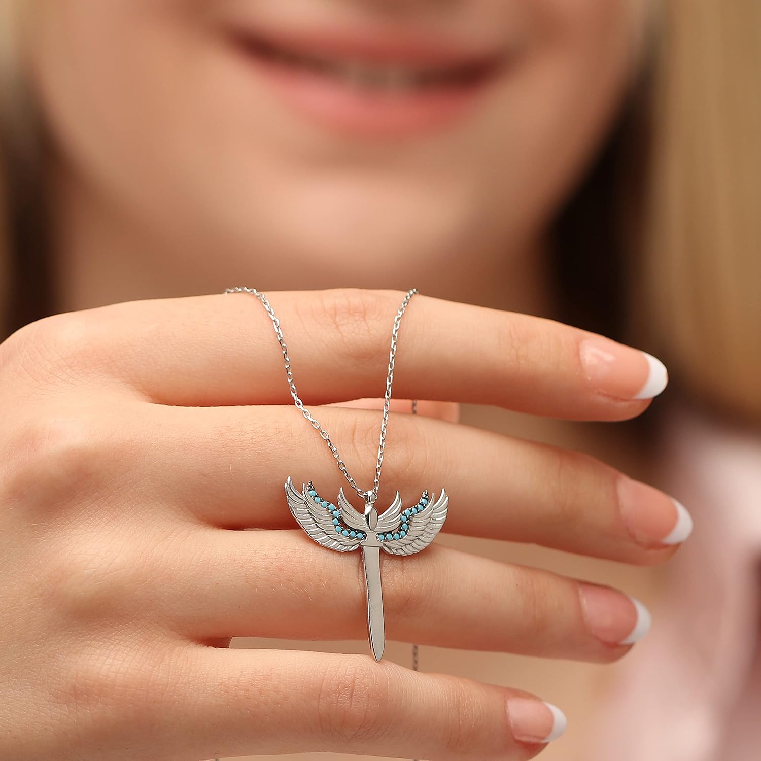 Blue Stone Archangel Michael Necklace, Sterling Silver Sword Pendant with Adjustable Chain, Spiritual Strength and Protection Gift - Image 6