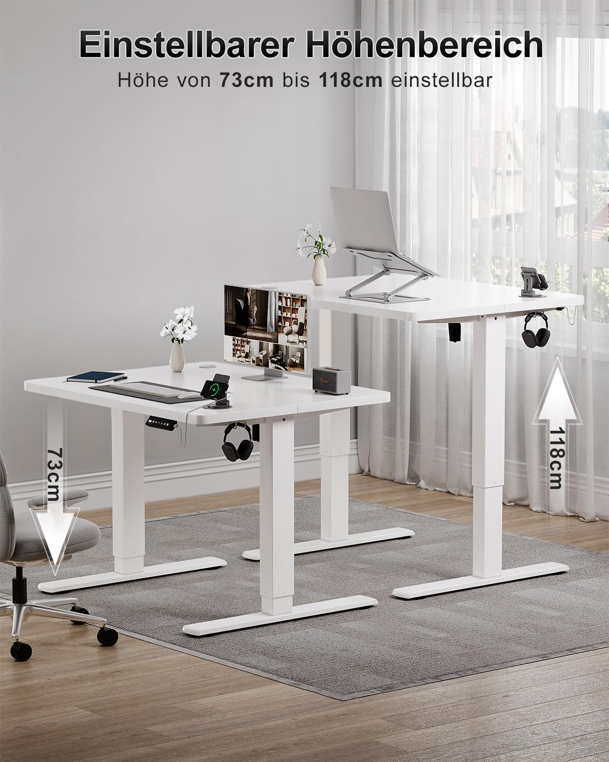 Airfish Höhenverstellbarer Schreibtisch 80x60cm, Kinder Schreibtisch Höhenverstellbar Elektrischer mit Memory-Funktion, Bürotisch Höhenverstellbar für Home Office Steh-Sitz Tisch Standing Desk Weiß